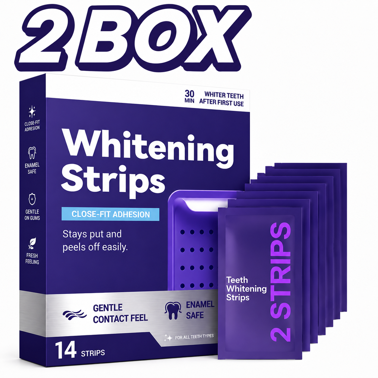 Purple Teeth Whitening Strips | Mint Flavour — 30 Min Results