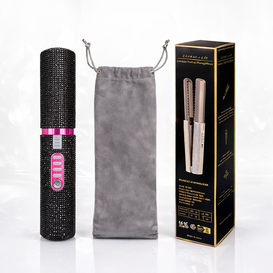 Electric Hair Straightener & Curler Brush | Cordless Diamond Design Styling Tool Makeup Art