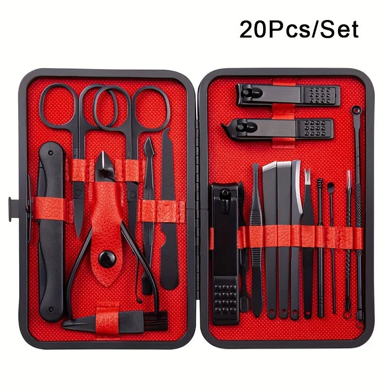 7-Piece Manicure Set ā Stainless Steel with Pink Case.