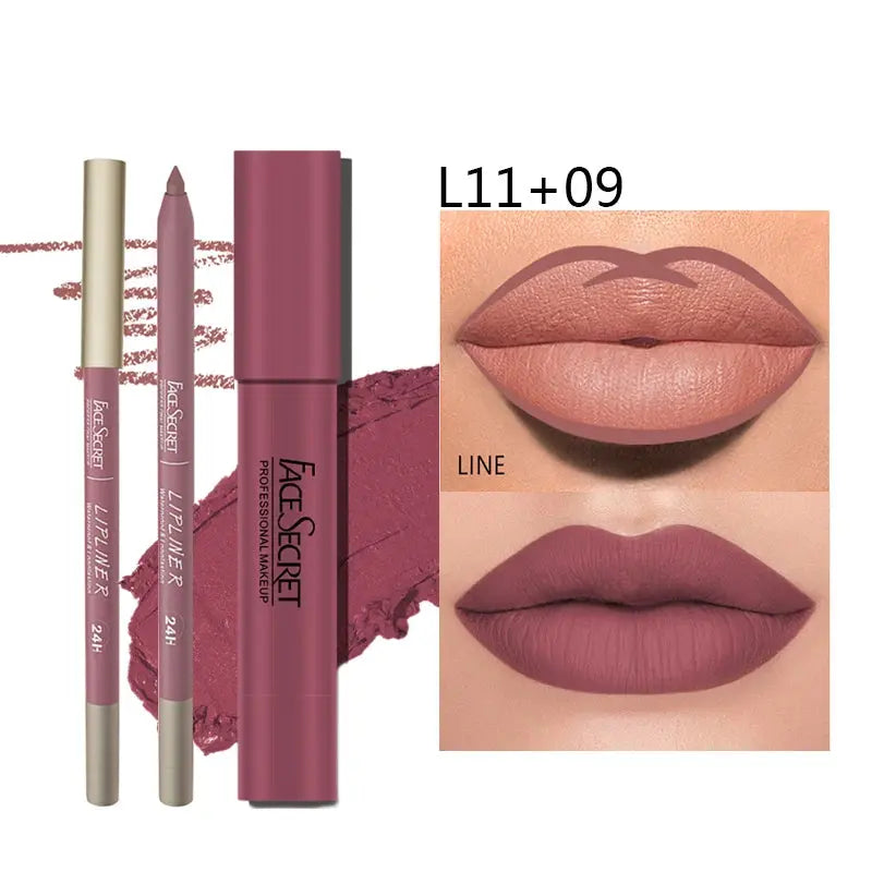 Matte Lipliner&Lipstick Set,Waterproof, Long Lasting Lip Makeup, Soft Matte Color Rendering,Women's Makeup Cosmetics Makeup art