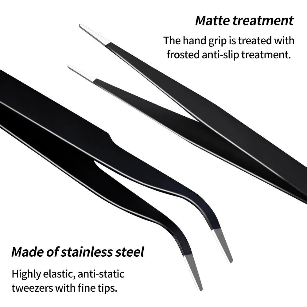 1pc Precision Tweezers β Straight, Slanted, Curved (4 Colors).
