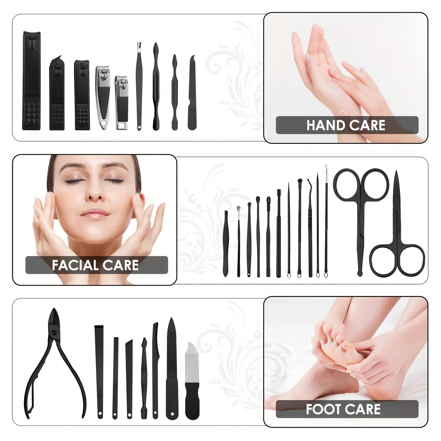 7-Piece Manicure Set ā Stainless Steel with Pink Case.