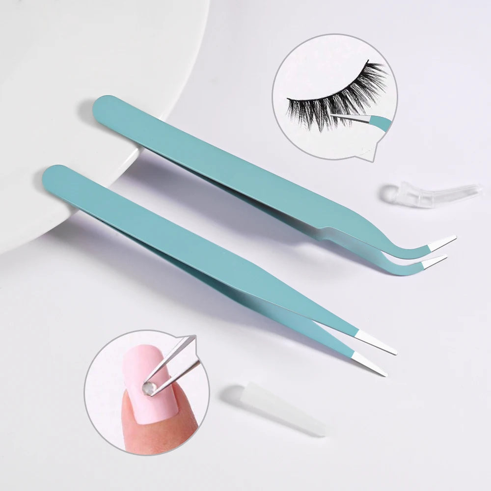 1pc Precision Tweezers β Straight, Slanted, Curved (4 Colors).