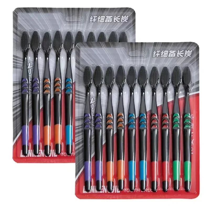 Soft Bristle Bamboo Charcoal Toothbrush – 10 Pack