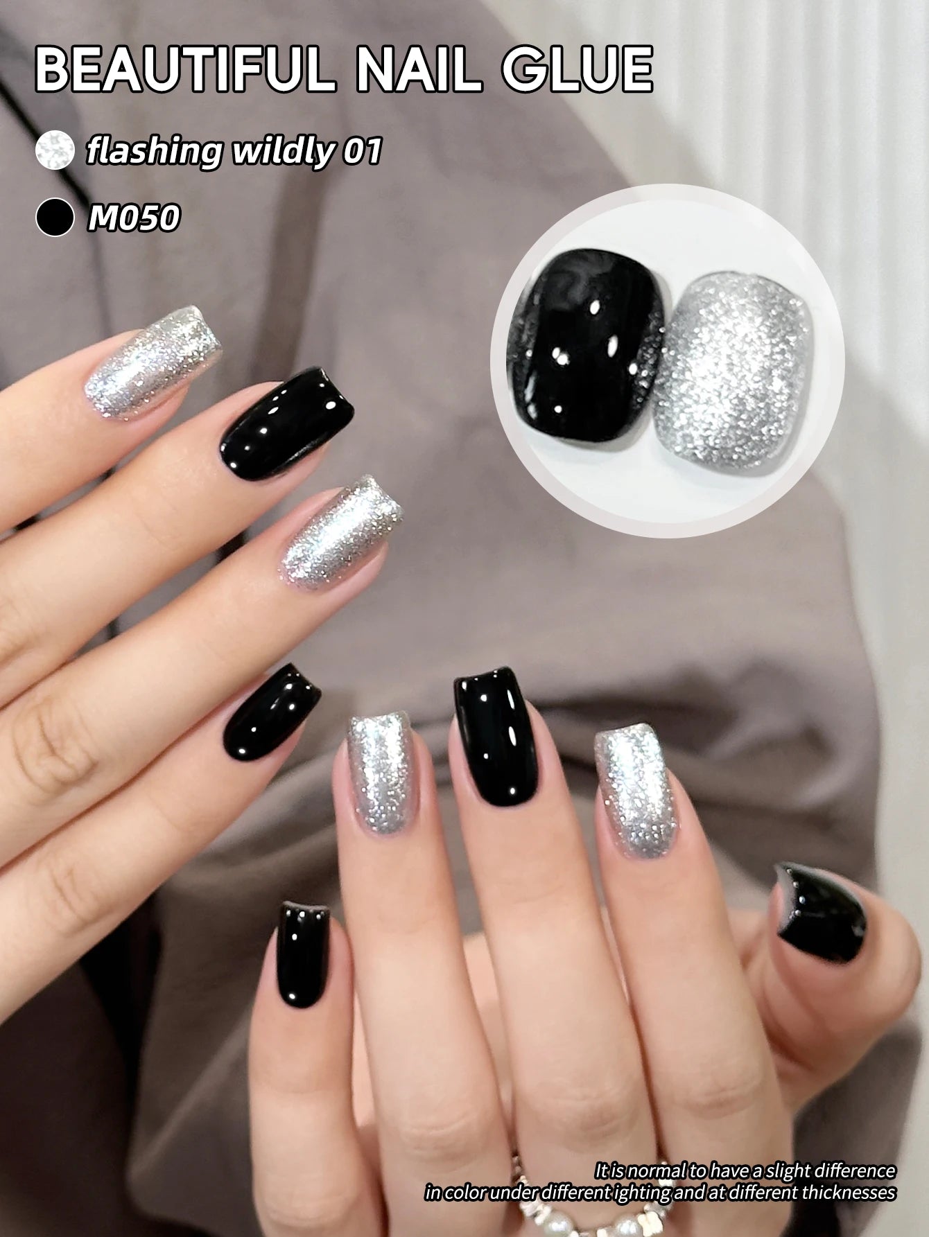 2-Color Glitter Gel Nail Polish – Sparkle & Solid Set