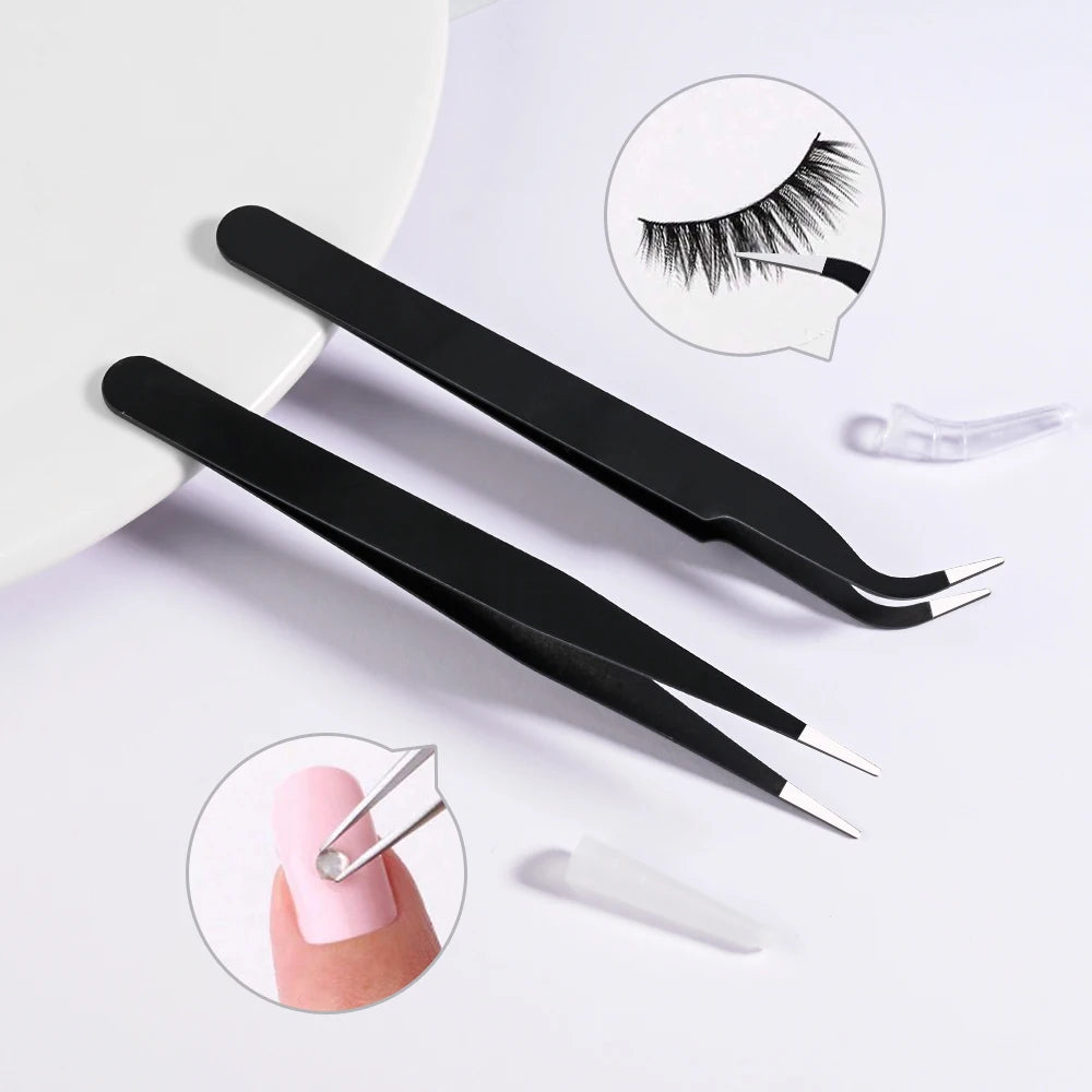 1pc Precision Tweezers β Straight, Slanted, Curved (4 Colors).