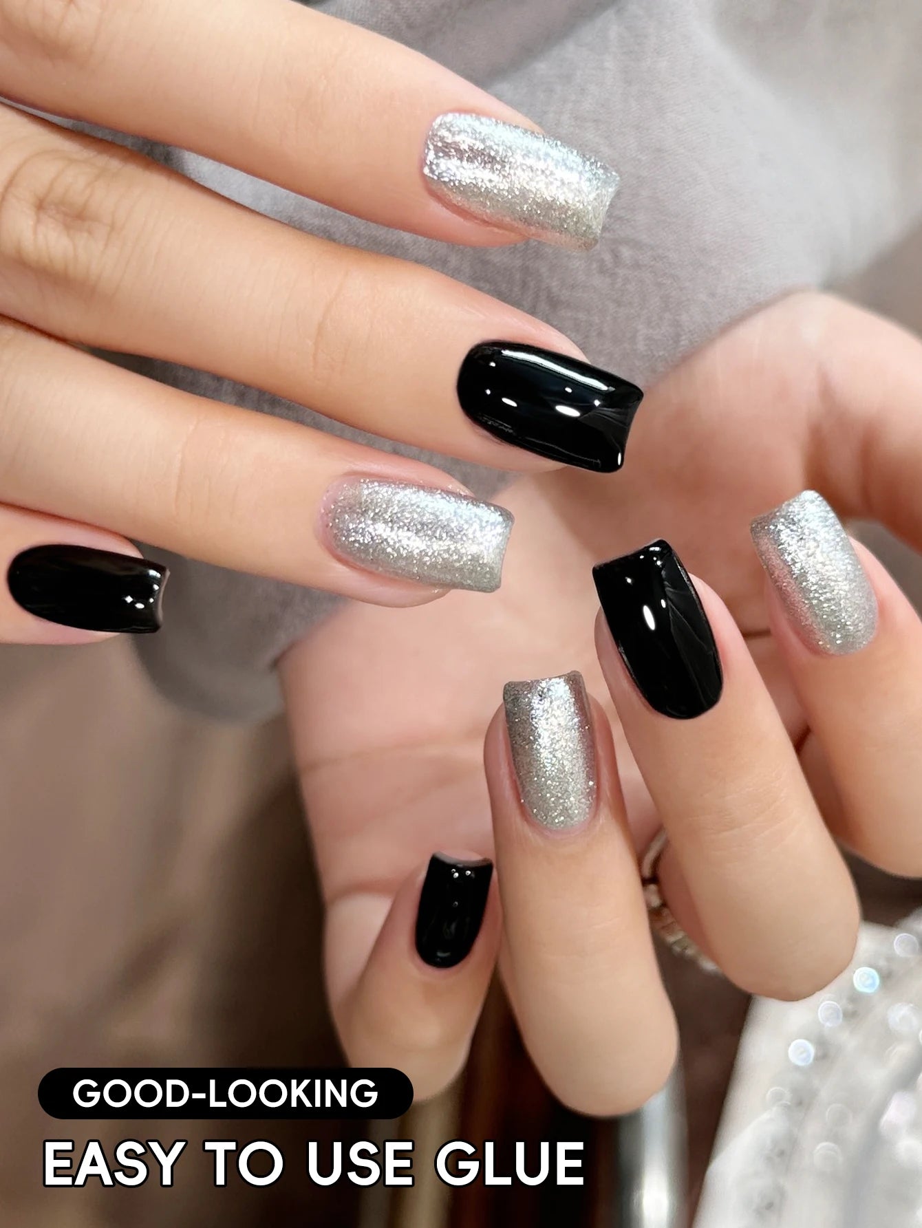 2-Color Glitter Gel Nail Polish – Sparkle & Solid Set