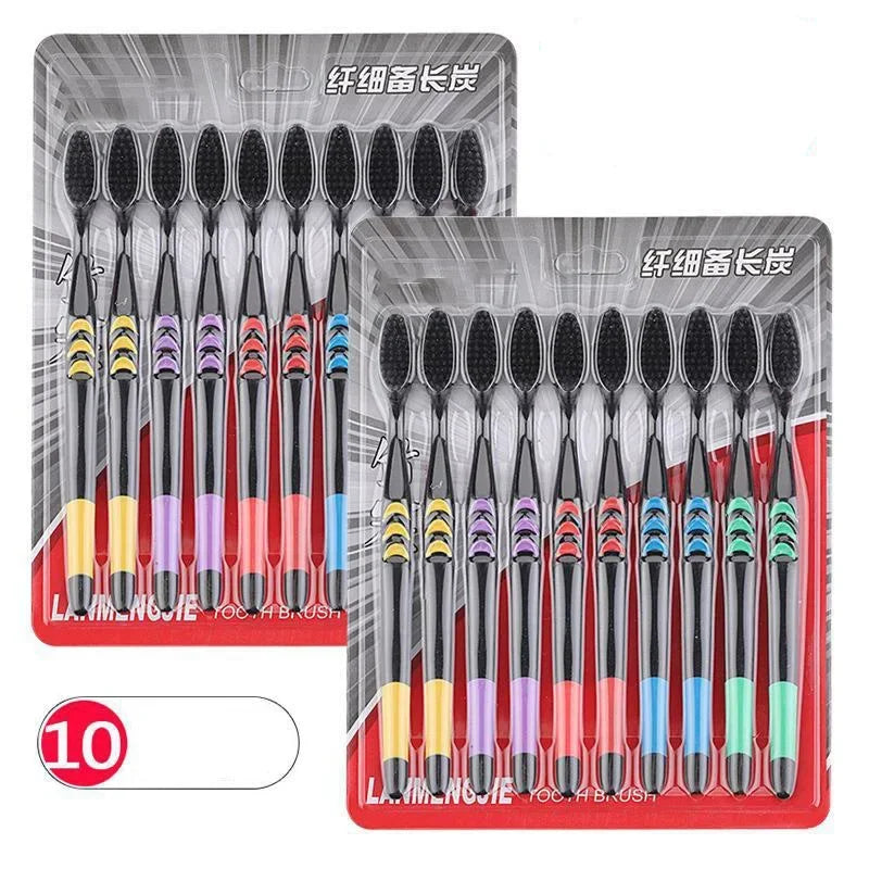 Soft Bristle Bamboo Charcoal Toothbrush – 10 Pack
