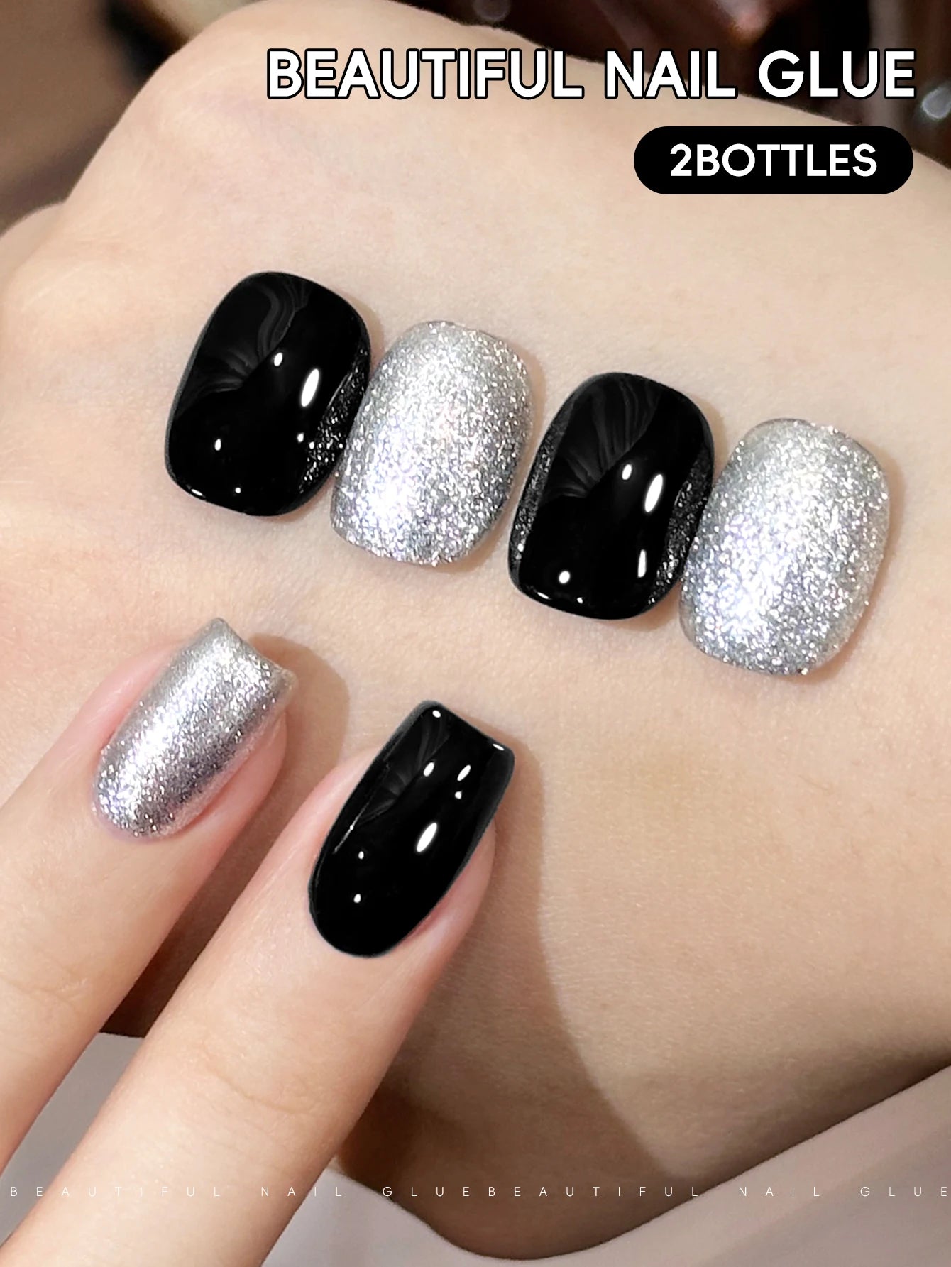 2-Color Glitter Gel Nail Polish – Sparkle & Solid Set