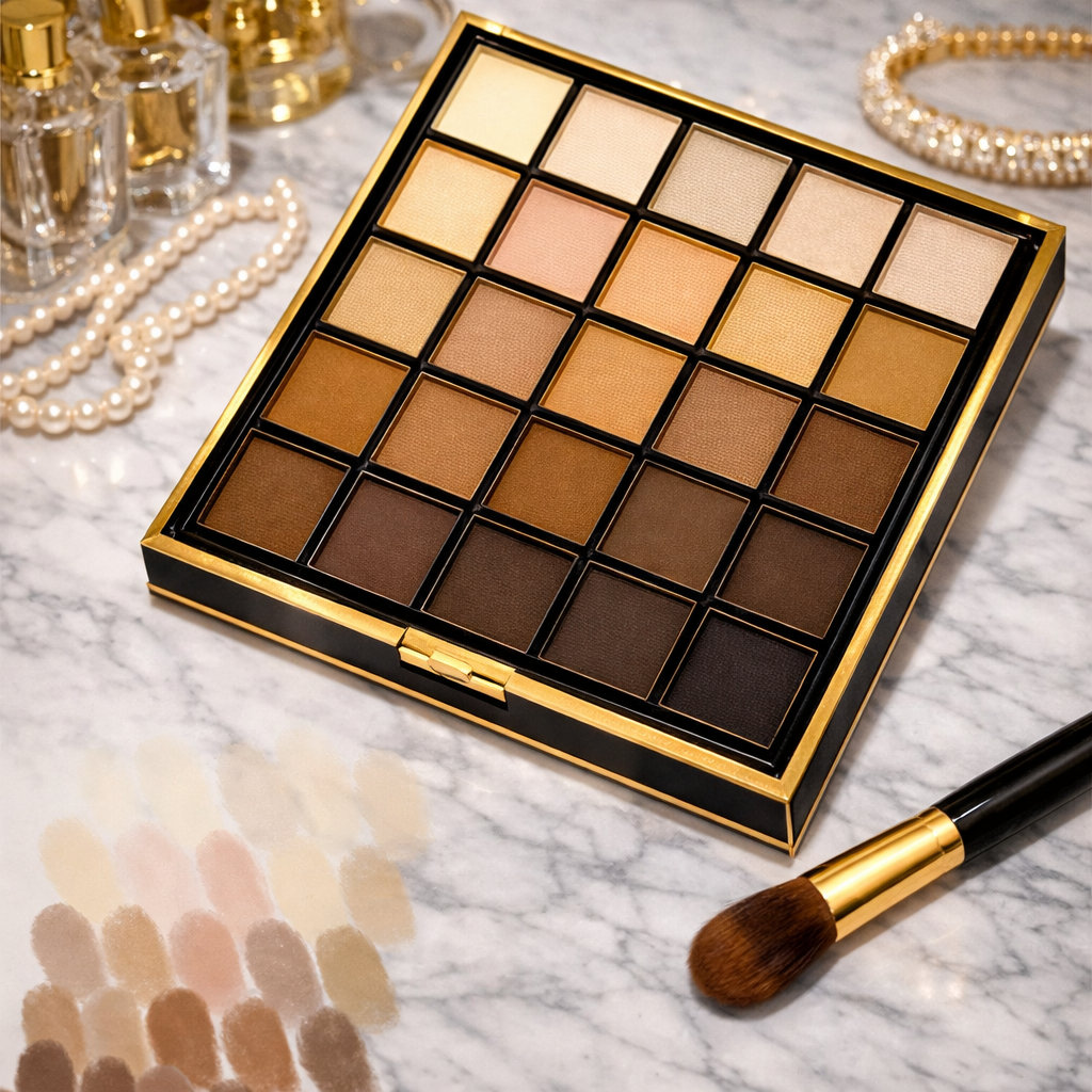 25-Color Eyeshadow Palette in matte and shimmer nude shades by Makeup Art