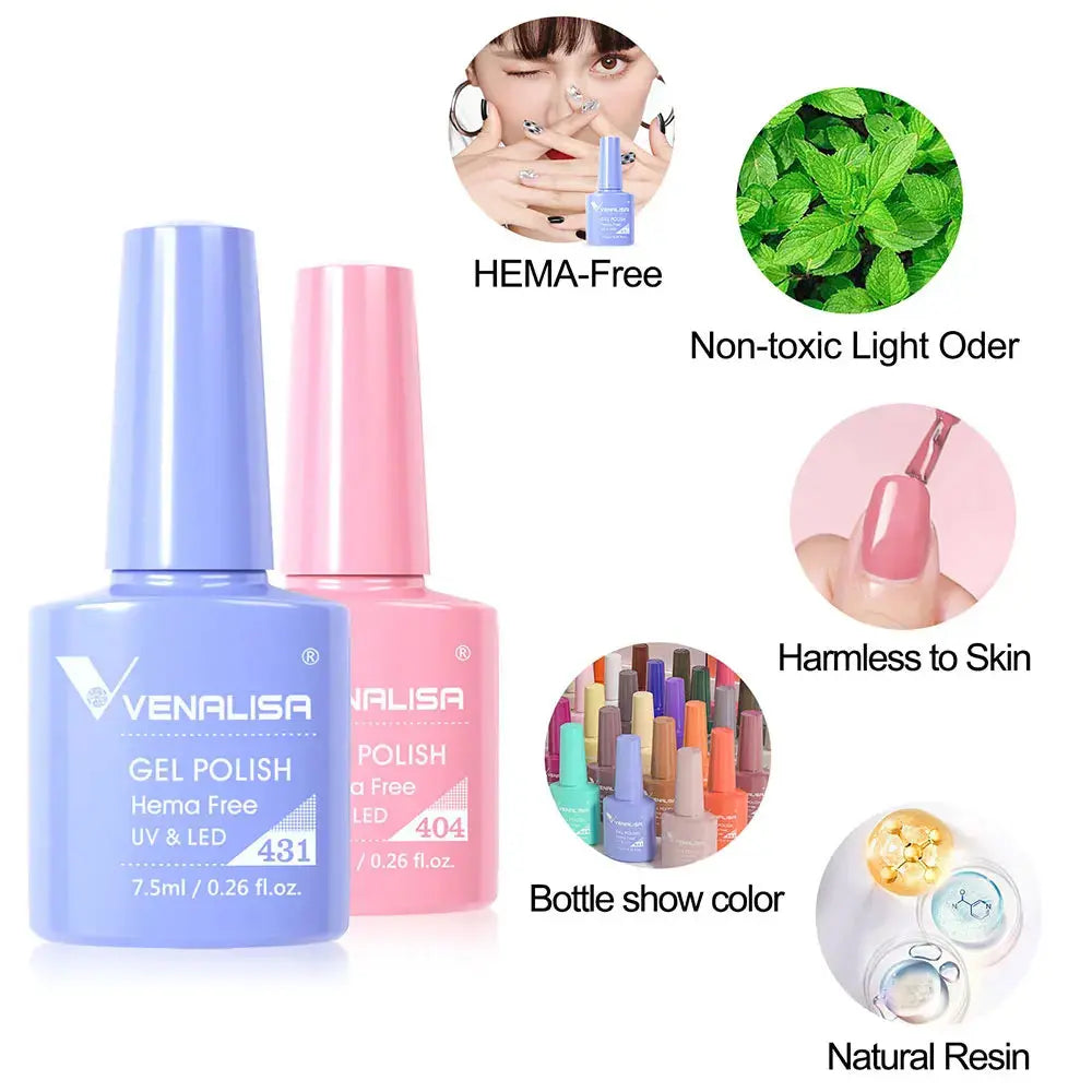 VENALISA 7.5ml Nail Gel Polish VIP5 HEMA Free Semi Permanent Soak off UV LED Nail Gel Varnish Full Coverage Nail Gel Lacquer Makeup art