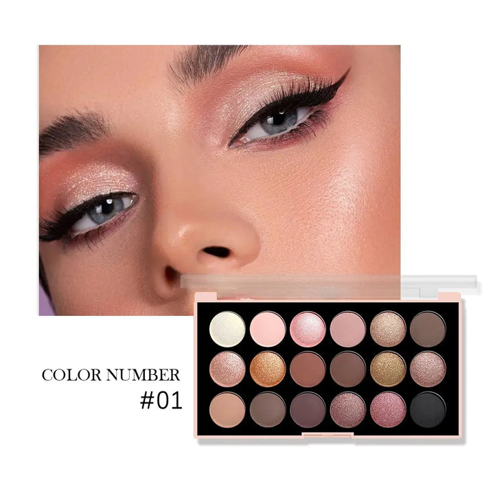 18-Color Eyeshadow Palette – Pearlescent, Matte, Fine Shimmer, Glitter, Earth Tones, Long-Lasting, High-Performance Makeup art