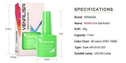 VENALISA 7.5ml Nail Gel Polish VIP5 HEMA Free Semi Permanent Soak off UV LED Nail Gel Varnish Full Coverage Nail Gel Lacquer Makeup art