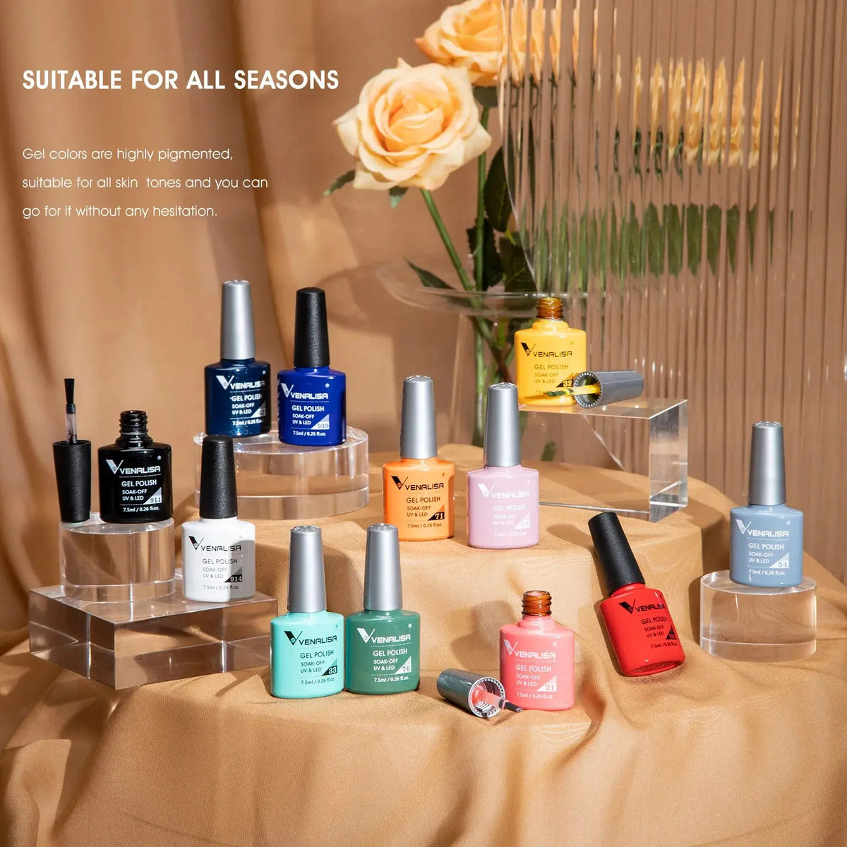 VENALISA 7.5ml Nail Gel Polish VIP5 HEMA Free Semi Permanent Soak off UV LED Nail Gel Varnish Full Coverage Nail Gel Lacquer Makeup art