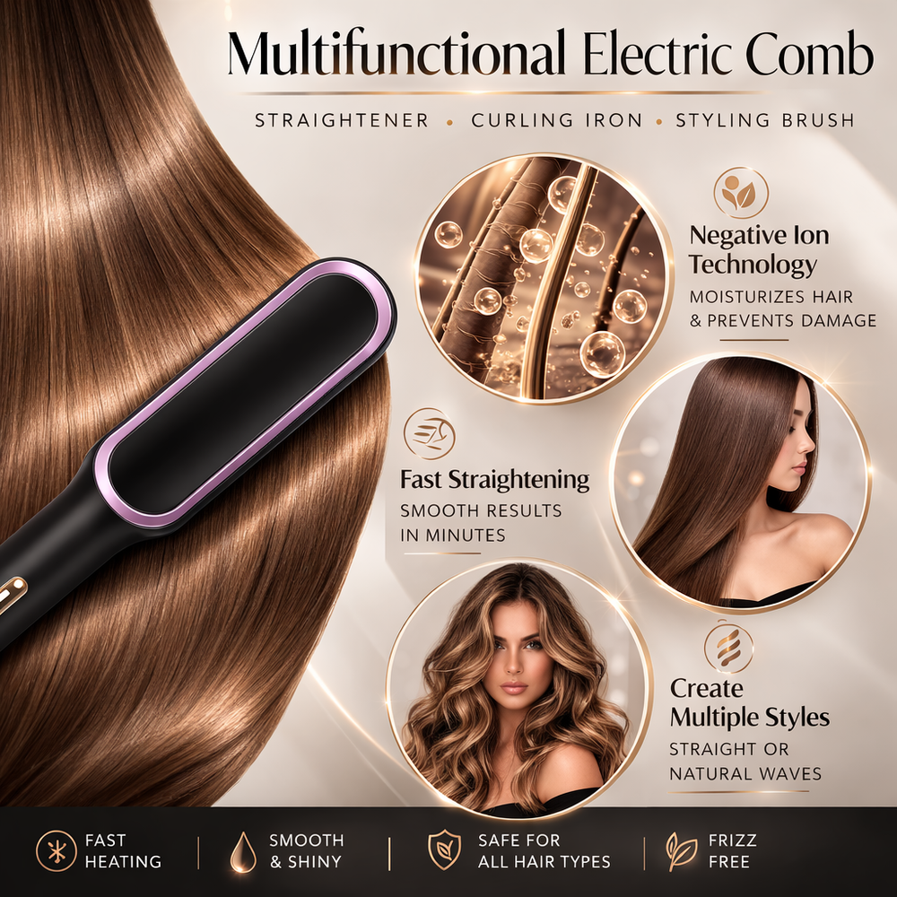 Hair Straightener Brush - Fast Heating Styling Comb Makeup art