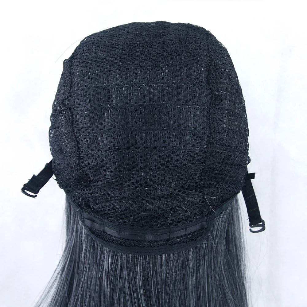 Soowee 80cm Long Synthetic Hair White Purple Cosplay Wigs Party Black Hair Straight Wig Hairpiece for Women Makeup art