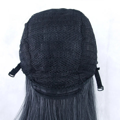 Soowee 80cm Long Synthetic Hair White Purple Cosplay Wigs Party Black Hair Straight Wig Hairpiece for Women Makeup art