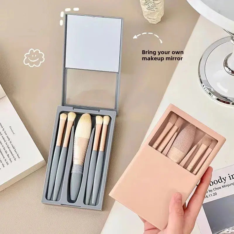 2024 New 5 pieces mirror box with skylight powder brush concealer blush super soft brush boxed mini portable makeup Makeup art