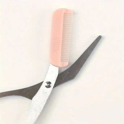 Pink eyebrow trimming scissors with built-in comb - stainless steel, precise grooming tool, creating perfect eyebrows Makeup art