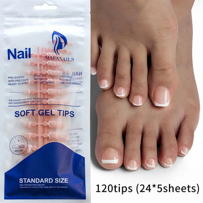 120pcs Short Square False Toe Nail Tips Pink French Soft Gel Press On Toenails White Edge Fake Toe nails Full Cover Toe Nail Tip Makeup art
