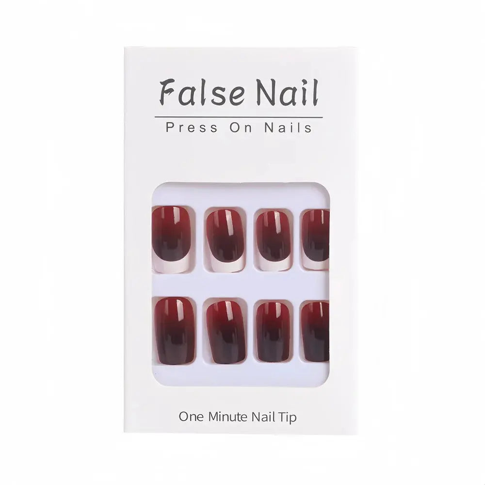 24Pcs French Fake Nails Wearable Burgundy Red Nails Simple Press on False Nails with Glue Short Square Full Cover Manicure Tip Makeup art