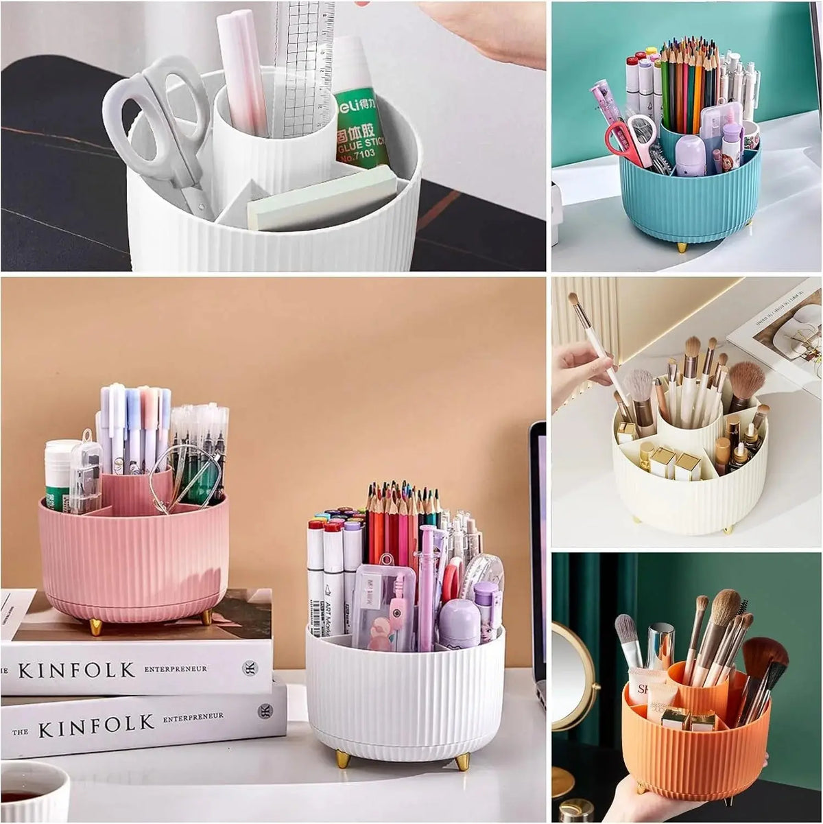 360° Rotating Makeup Tool Storage Box Desktop Organizer Cosmetic Brushes Holder Lipstick Eyebrow Pencil Holder Jewelry Container Makeup art