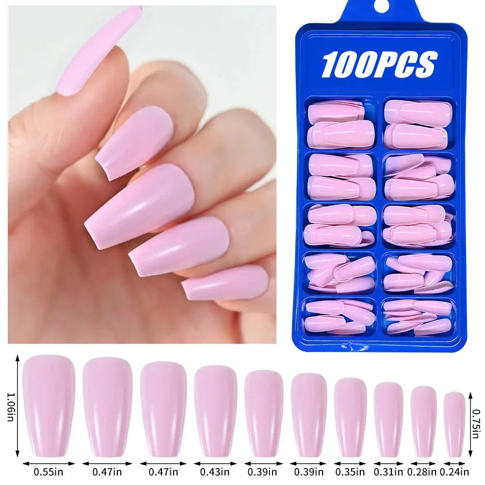 100Pcs Light Pink Press on Nails Short Medium Square Wearable Fake Nails Tips 10 sizes Full Cover False Nails Finger Decoration Makeup art