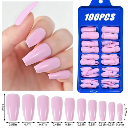 100Pcs Light Pink Press on Nails Short Medium Square Wearable Fake Nails Tips 10 sizes Full Cover False Nails Finger Decoration Makeup art