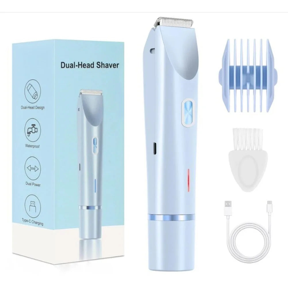 Dual-Head Electric Bikini Trimmer & Body Shaver — Waterproof, Painless, Rechargeable