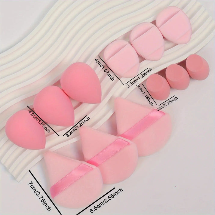 12-Piece All-Purpose Makeup Sponge Set, Made of 3 Loose Powder Puffs, 3 Mini Air Cushion Puffs, 3 Beauty Eggs and 3 Mini Beauty Makeup art