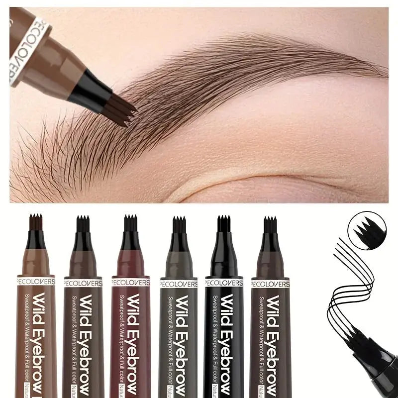 6 Colors 1pc Eyebrow Pen Waterproof 4 Split Tip Eyebrows Pen Eyebrow Tattoo Pen Waterproof Liquid Black Eyebrow Makeup Pencil Makeup art