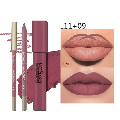 Matte Lipliner&Lipstick Set,Waterproof， Long Lasting Lip Makeup, Soft Matte Color Rendering,Women's Makeup Cosmetics Makeup art