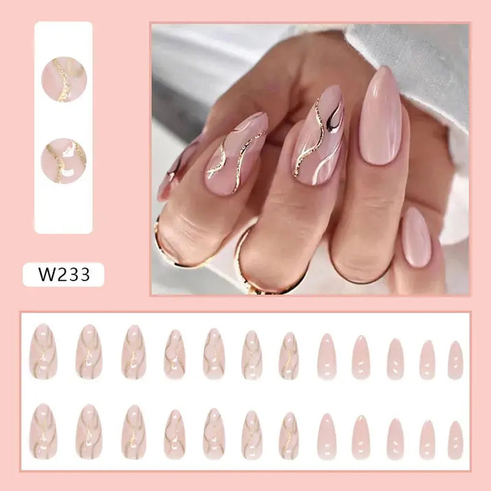 Gilt French 24 Pcs Press on Nails Pink Gradient Fake Nails Glossy Artificial Finger Manicure Reusable False Nails for Women Makeup art