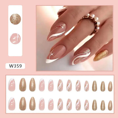 Gilt French 24 Pcs Press on Nails Pink Gradient Fake Nails Glossy Artificial Finger Manicure Reusable False Nails for Women Makeup art