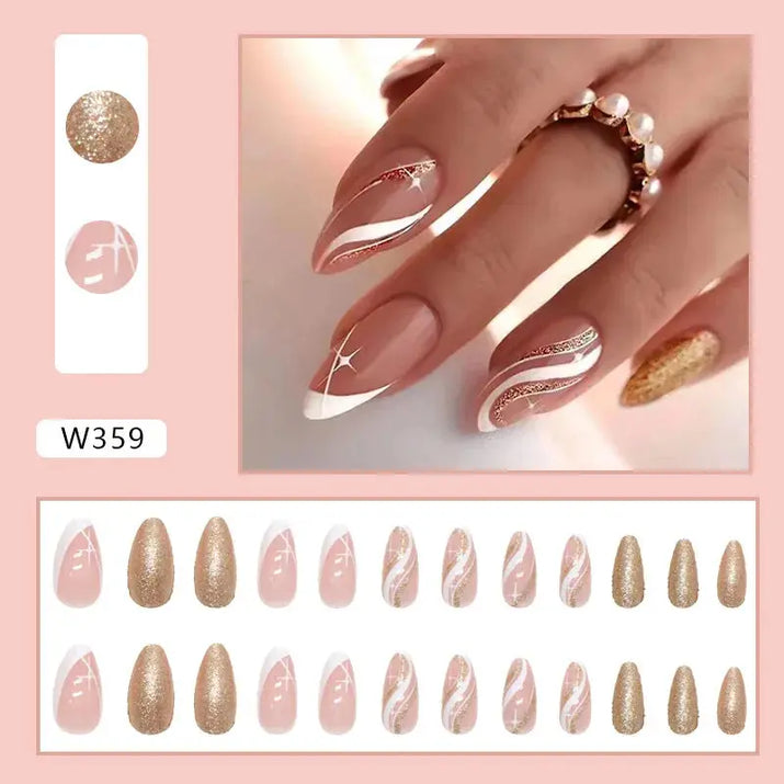 Gilt French 24 Pcs Press on Nails Pink Gradient Fake Nails Glossy Artificial Finger Manicure Reusable False Nails for Women Makeup art