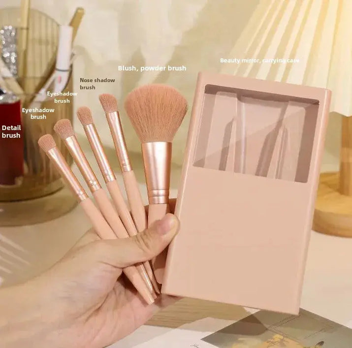 2024 New 5 pieces mirror box with skylight powder brush concealer blush super soft brush boxed mini portable makeup Makeup art