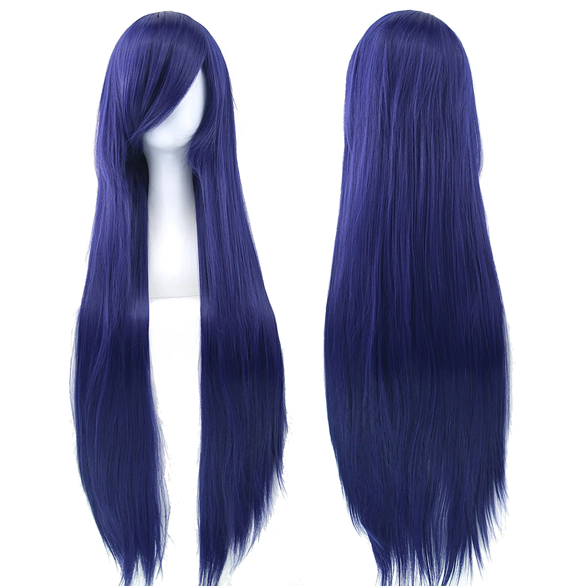 Soowee 80cm Long Synthetic Hair White Purple Cosplay Wigs Party Black Hair Straight Wig Hairpiece for Women Makeup art