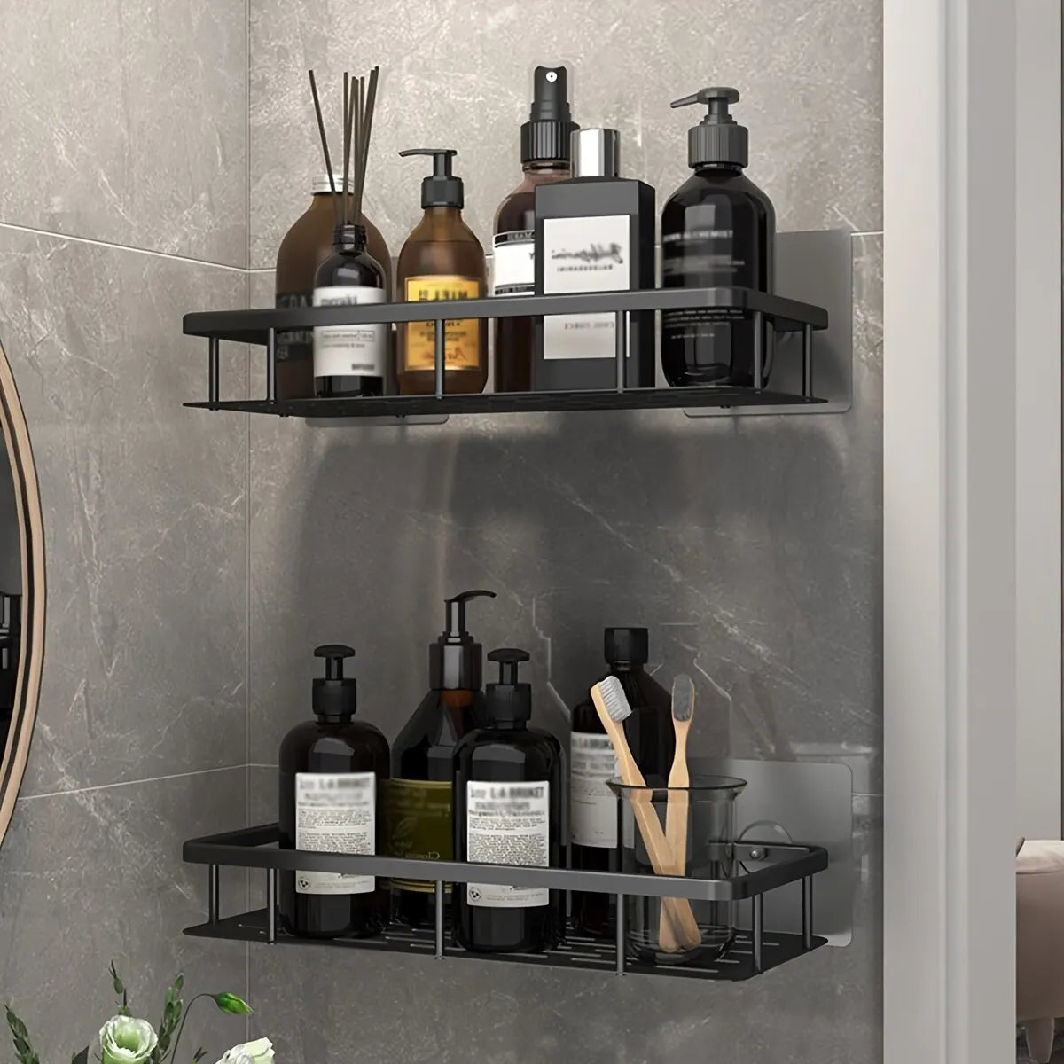 No-Drill Wall-Mount Corner Bathroom Shelf