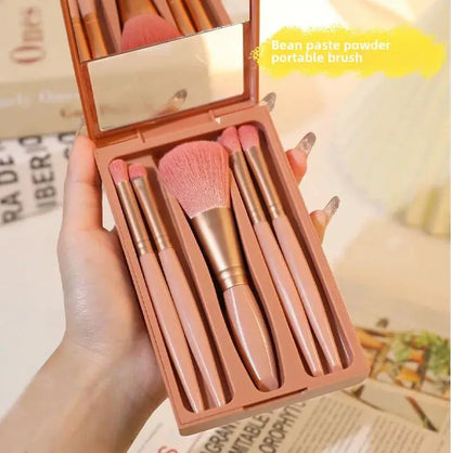 2024 New 5 pieces mirror box with skylight powder brush concealer blush super soft brush boxed mini portable makeup Makeup art