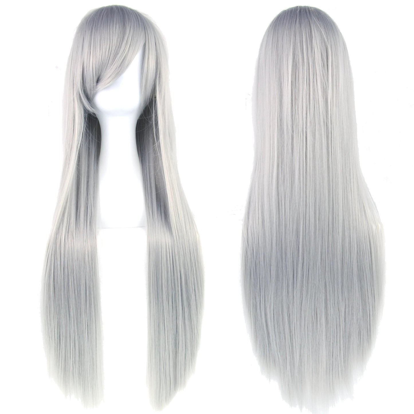 Soowee 80cm Long Synthetic Hair White Purple Cosplay Wigs Party Black Hair Straight Wig Hairpiece for Women Makeup art
