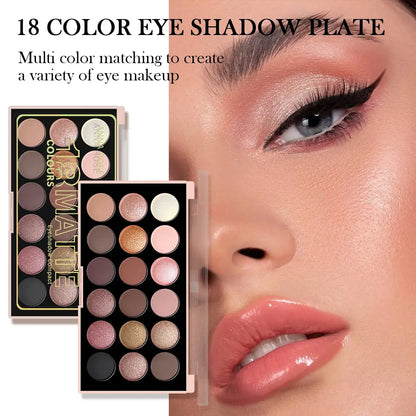18-Color Eyeshadow Palette – Pearlescent, Matte, Fine Shimmer, Glitter, Earth Tones, Long-Lasting, High-Performance Makeup art