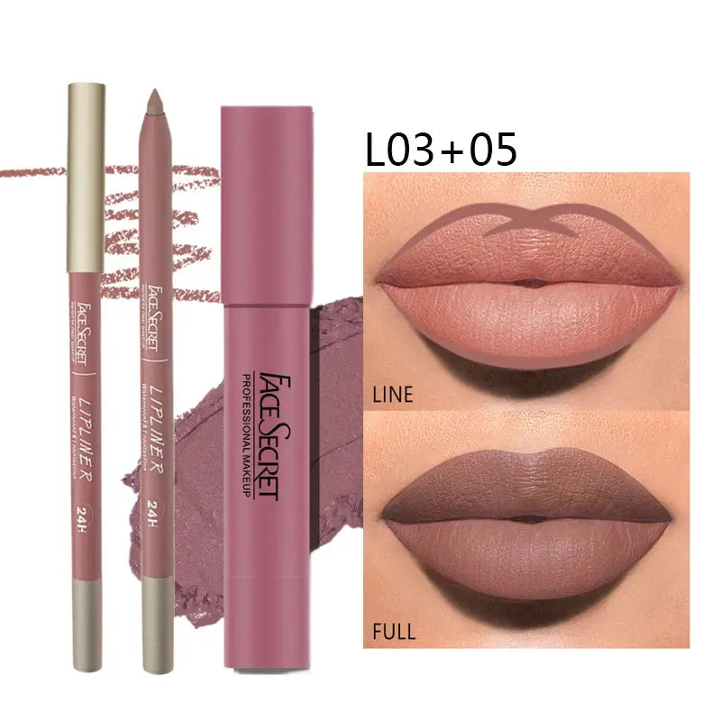 Matte Lipliner&Lipstick Set,Waterproof， Long Lasting Lip Makeup, Soft Matte Color Rendering,Women's Makeup Cosmetics Makeup art