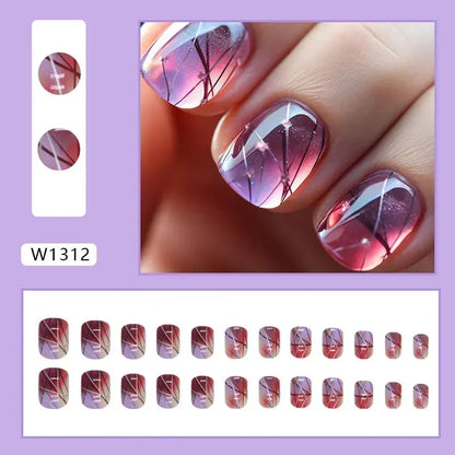 Gilt French 24 Pcs Press on Nails Pink Gradient Fake Nails Glossy Artificial Finger Manicure Reusable False Nails for Women Makeup art