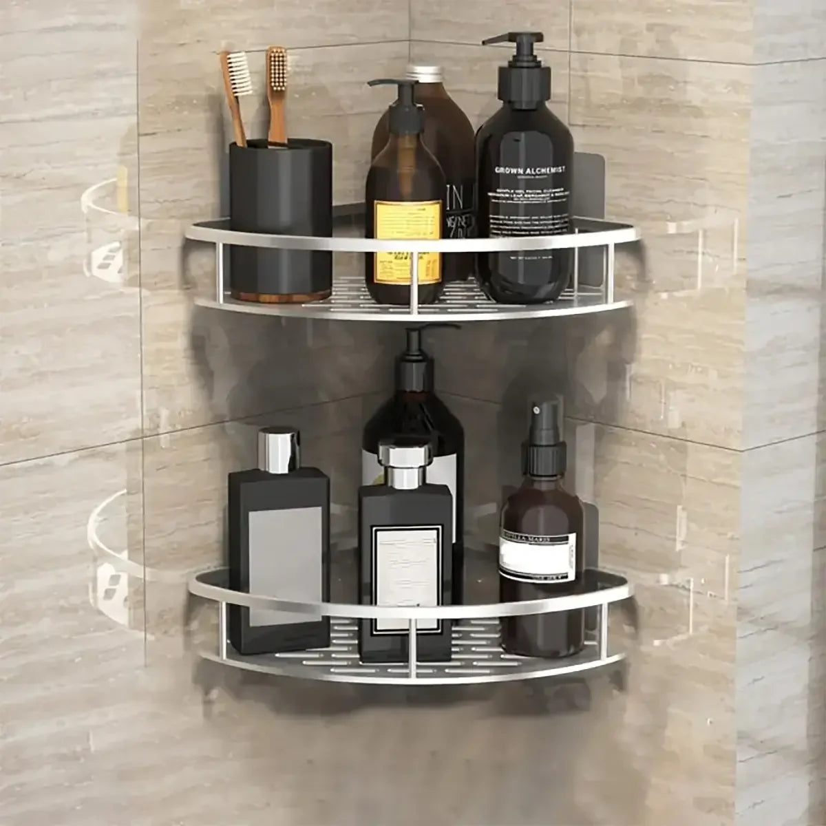 No-Drill Wall-Mount Corner Bathroom Shelf