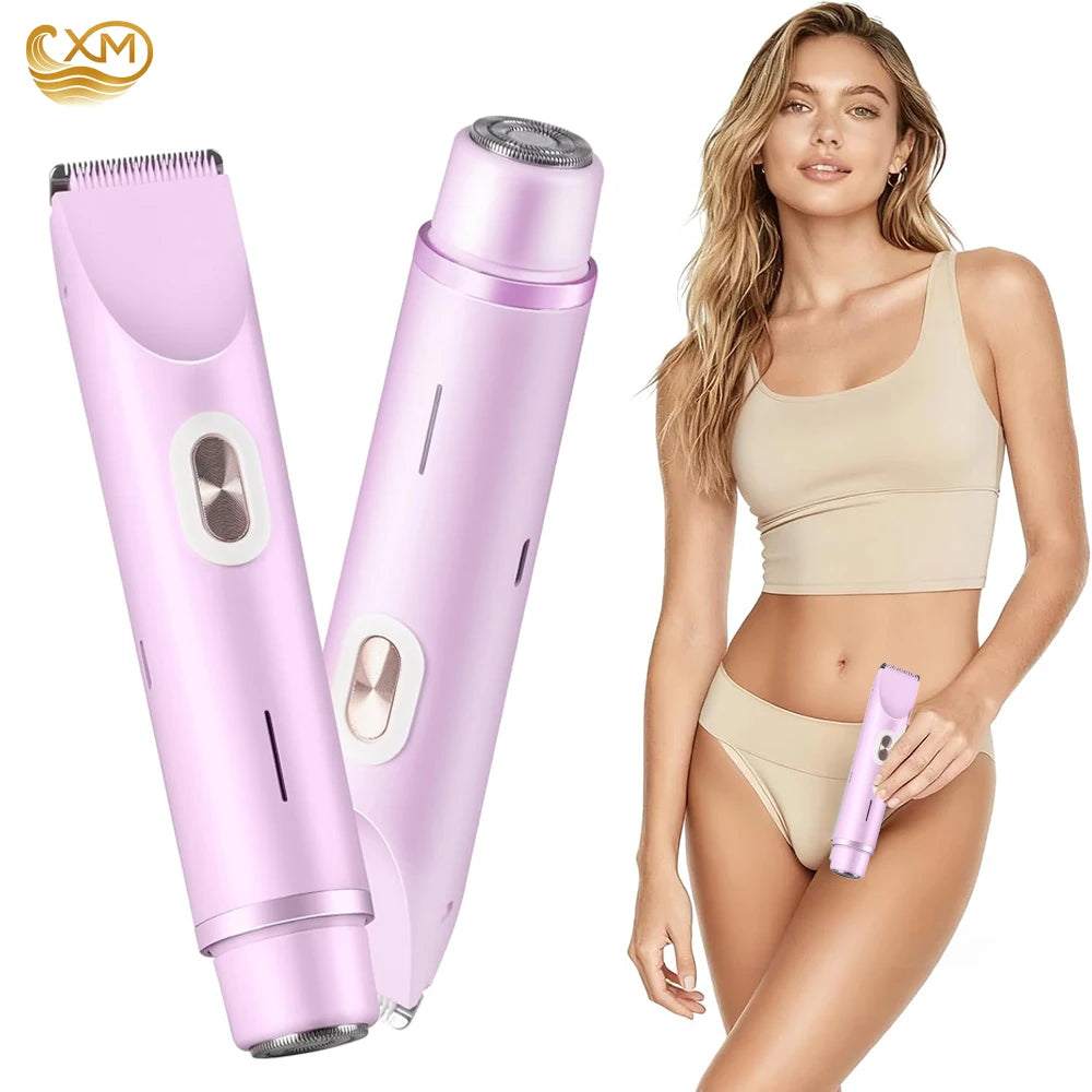 Dual-Head Electric Bikini Trimmer & Body Shaver — Waterproof, Painless, Rechargeable