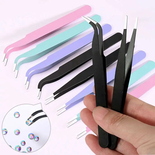 1pc Precision Tweezers – Straight, Slanted, Curved (4 Colors).