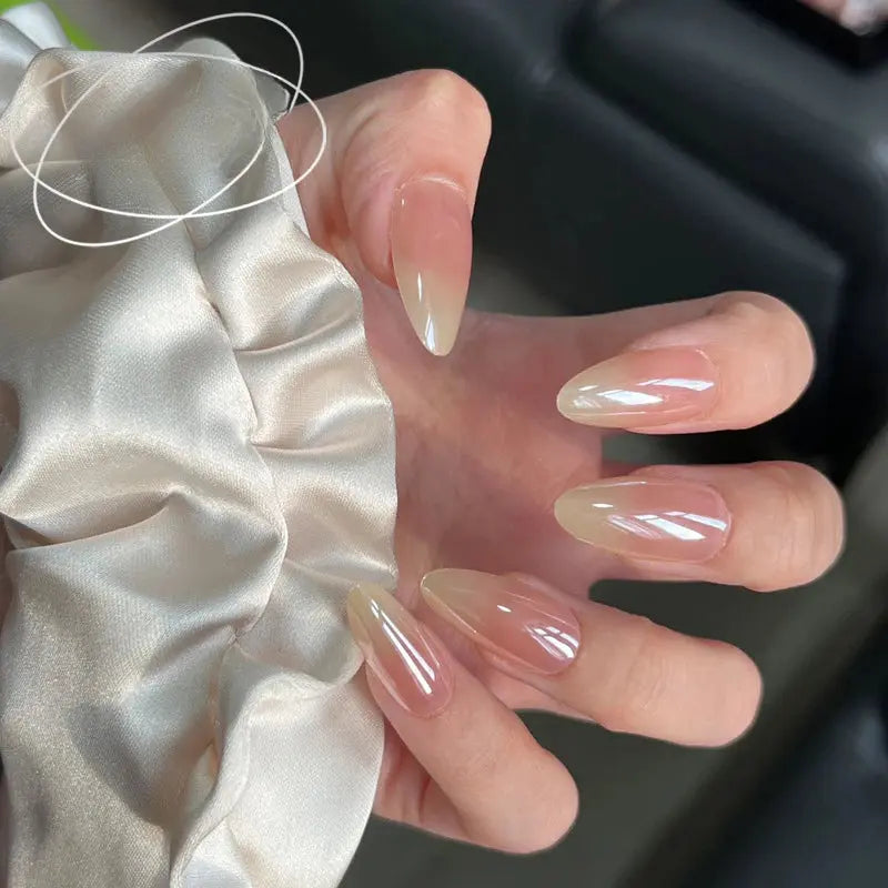 24Pcs Simple Glitter Almond False Nails with Glue Ballerina Nail Design Sweet Cool French Detachable Press on Nail Manicure Tips Makeup art