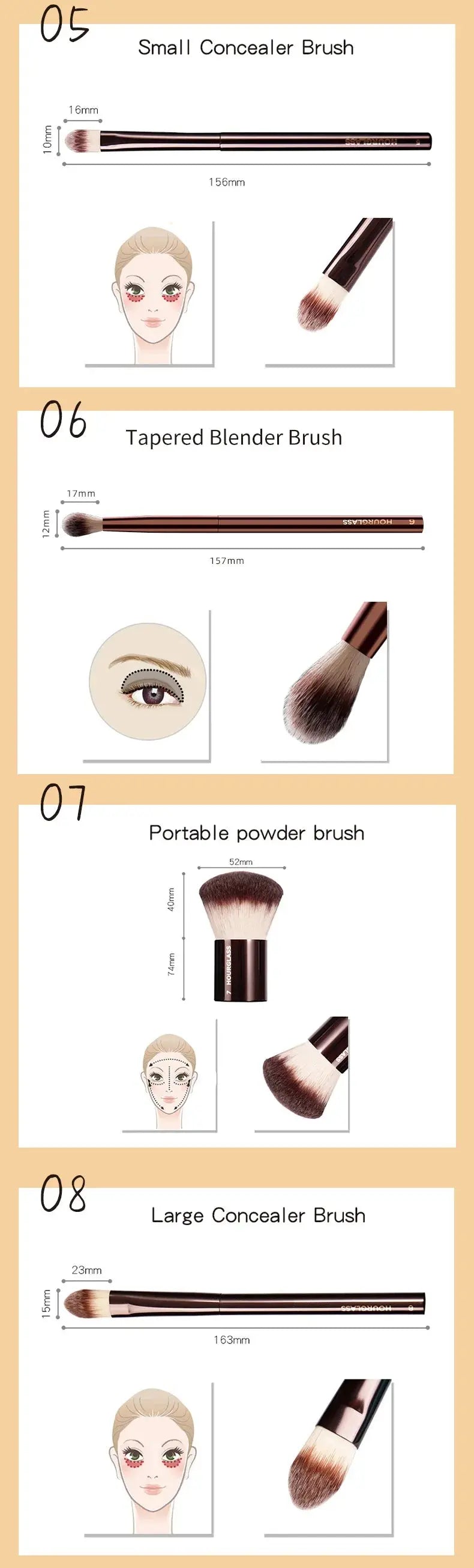 Hourglass Makeup Brushes Powder Foundation Concealer Blusher Bronzer Eye Shadow Eyebrow Eyeliner Sculpting Brush Makeup art