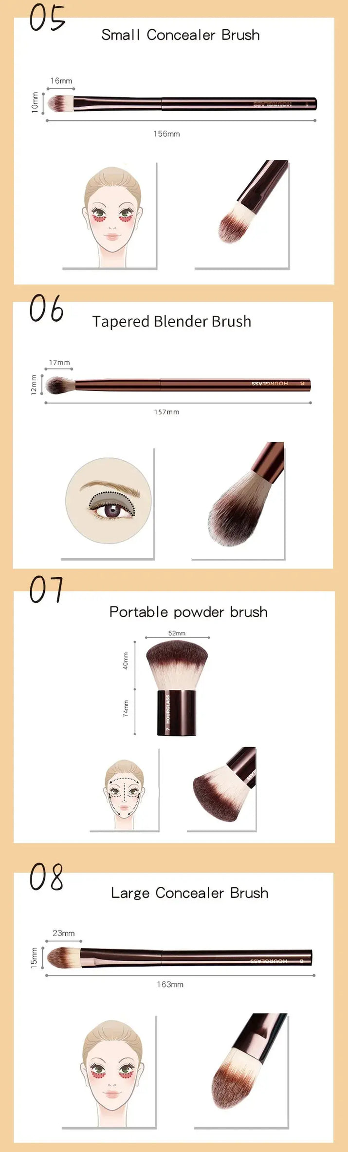 Hourglass Makeup Brushes Powder Foundation Concealer Blusher Bronzer Eye Shadow Eyebrow Eyeliner Sculpting Brush Makeup art