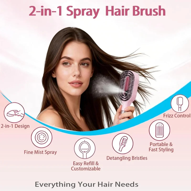 2-in-1 Spray Comb & Scalp Massage Brush | Detangling Hairbrush with Mist Spray Bottle Makeup Art